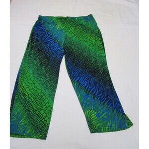 Jostar Pants Womens 2XL Green Blue Animal Print Cropped Pull On Stretch USA